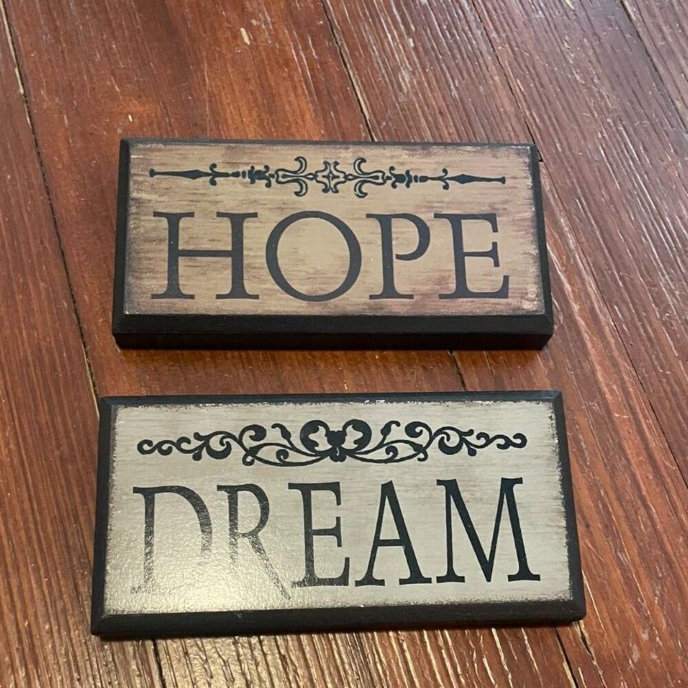 Set of 2 HOPE DREAM Wood Wall Signs Rustic Farmhouse Primitive